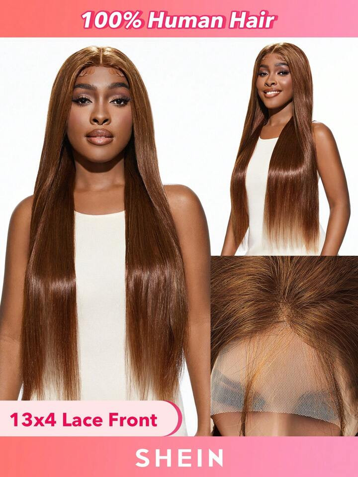 4# Medium Brown Color Transparent Lace Front Wigs Virgin Human Hair Reddish Brown Color Long Size... | SHEIN