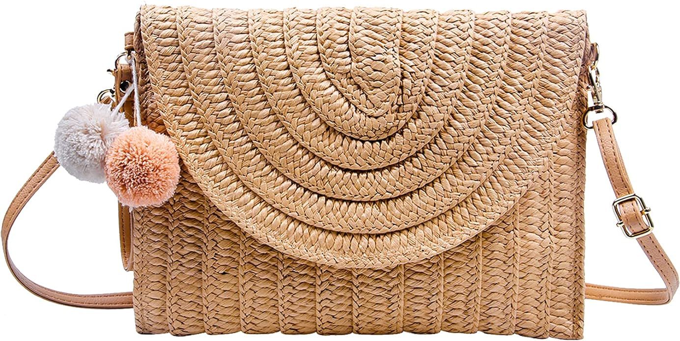 Freie Liebe Women's Straw Clutch Purse Summer Beach Bags Envelope Wallet Woven Handbags | Amazon (US)