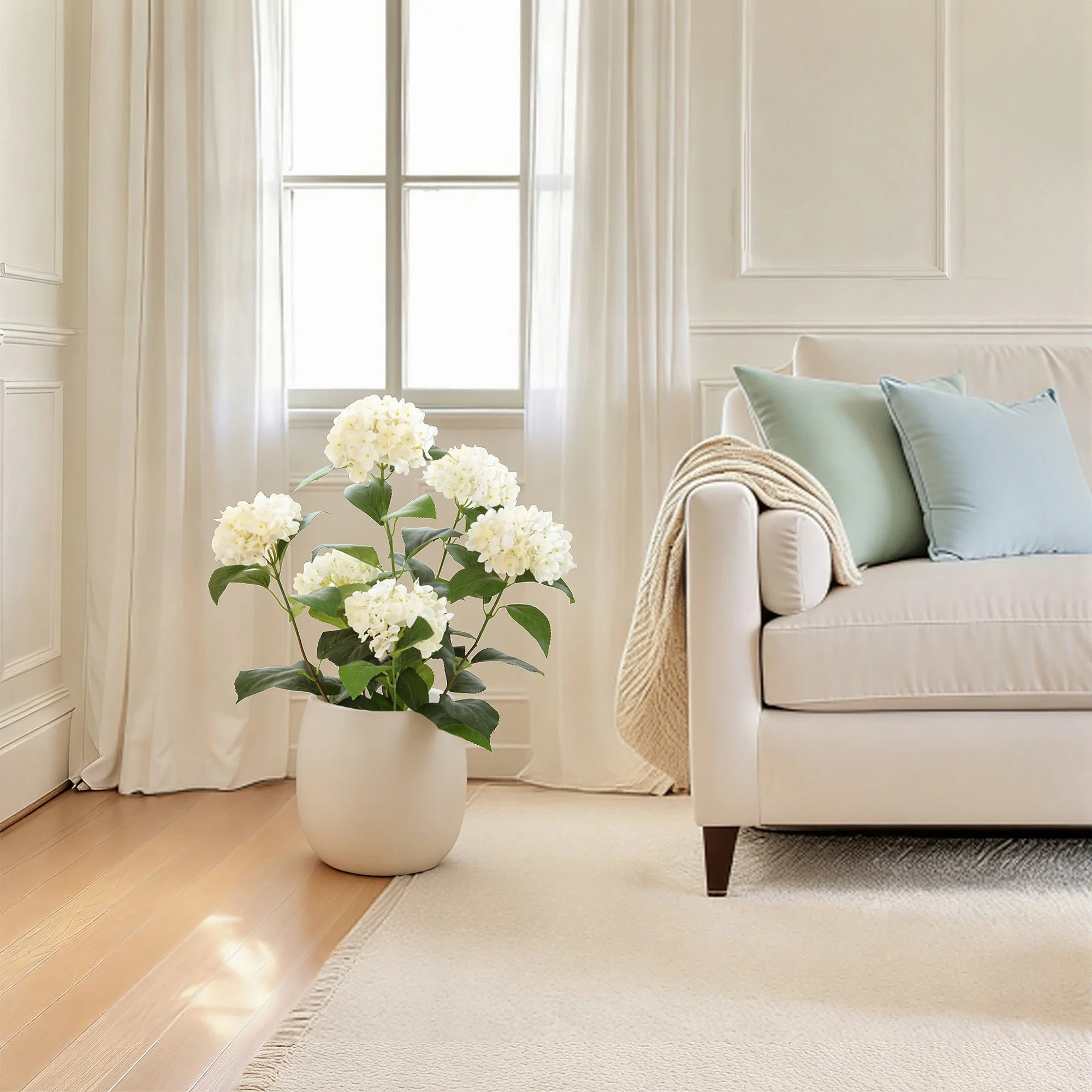 Artificial Hydrangea Tree with Black Pot, White Faux Hydrangea Plant with Realistic Petals & Leav... | Wayfair North America