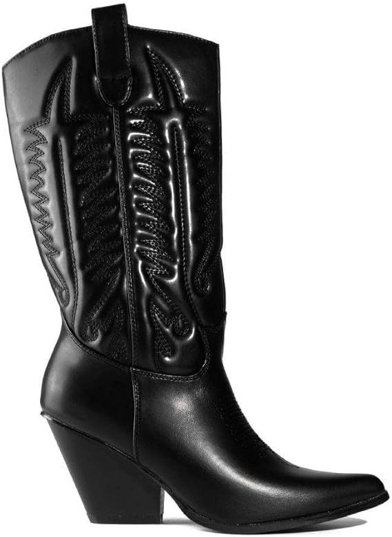 Southern Belle Western Tall Shaft Pointed Toe Block Heel Cowboy Boot Cowgirl Boots | Amazon (US)