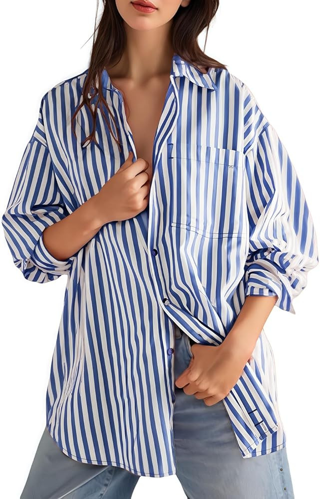 BONITEE Long Sleeve Button Down Shirts for Women 2026 Spring Fall Casual Loose Business Work Blou... | Amazon (US)