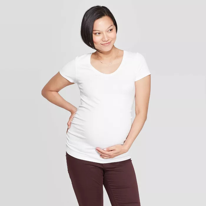 Maternity Short Sleeve Scoop Neck Side Shirred T-Shirt - Isabel Maternity by Ingrid & Isabel™ | Target