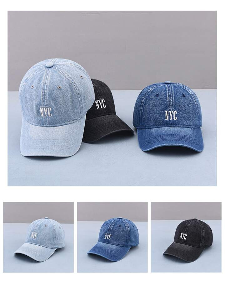 1pc Women's New Solid Color Nyc Embroidered Denim Outdoor Sun Protection Baseball Cap, Daily | SHEIN