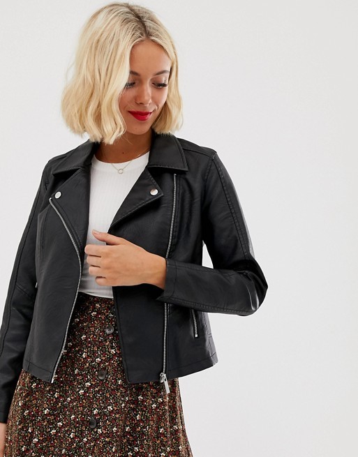 New Look leather look biker jacket in black | ASOS US