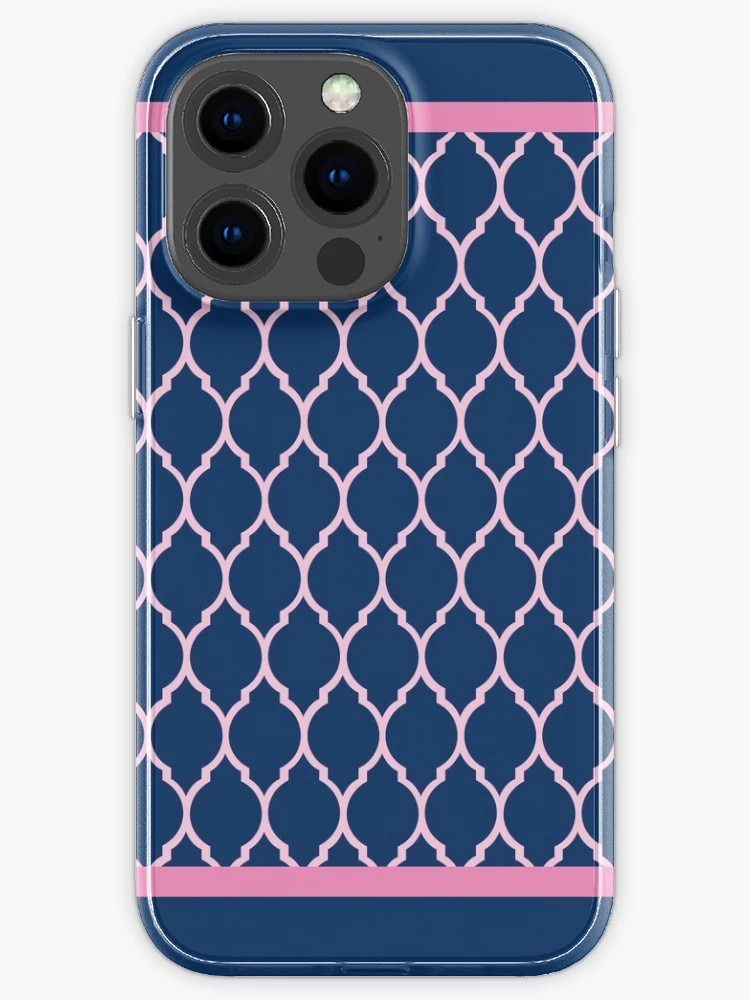 Navy and Pink Preppy Quatrefoil Pattern iPhone Case | Redbubble (US)