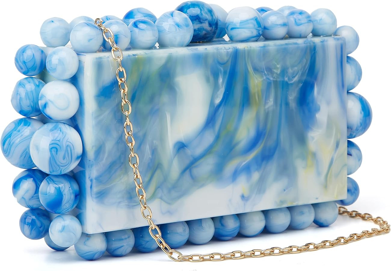 URAWOW Acrylic Evening Handbag Beads Bag for Women Graceful Shoulder Bag Satchel Marble Clutch Pu... | Amazon (US)