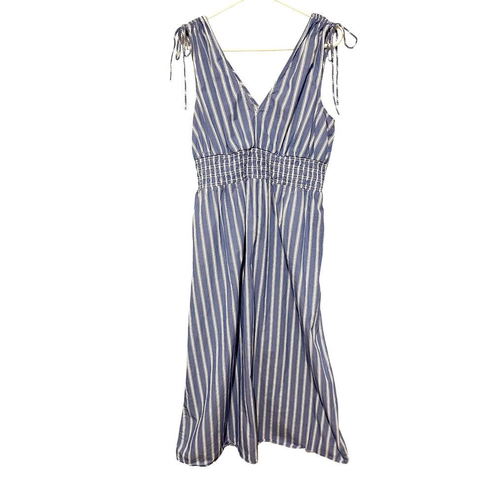 Old Navy Sleeveless Ruched Maxi Dress Blue Striped Cotton Deep V-Neck Large | Poshmark