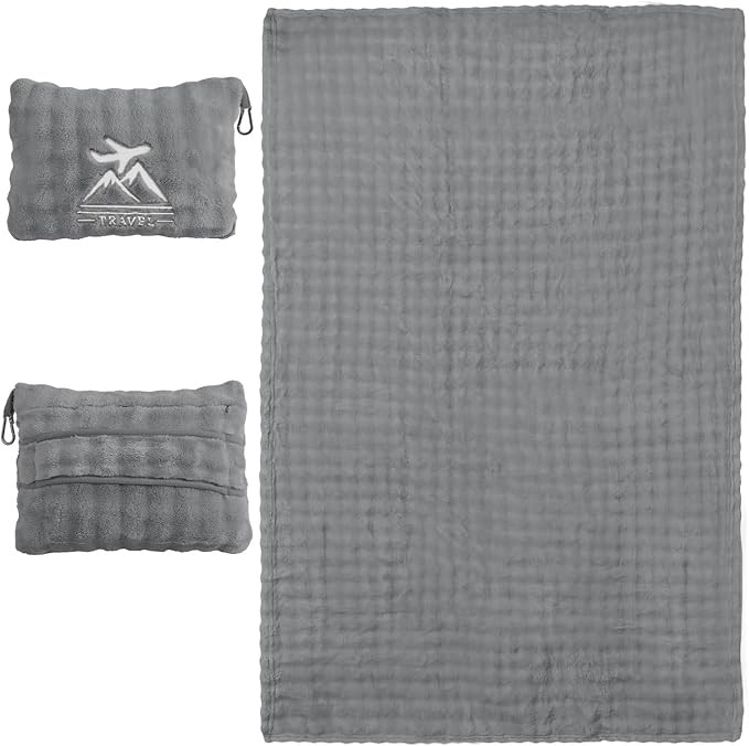 Travel Blanket and Pillow-2-in-1, Ultra-Soft&Compact,Airplane Blanket with Hand Luggage Belt and ... | Amazon (US)