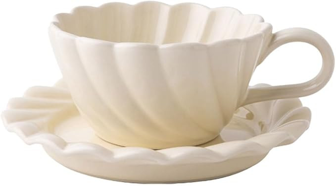 ABOOFAN Ceramic Cup Set with Saucers 6.5 Oz Porcelain Coffee Mugs Floral Design White Porcelain M... | Amazon (US)