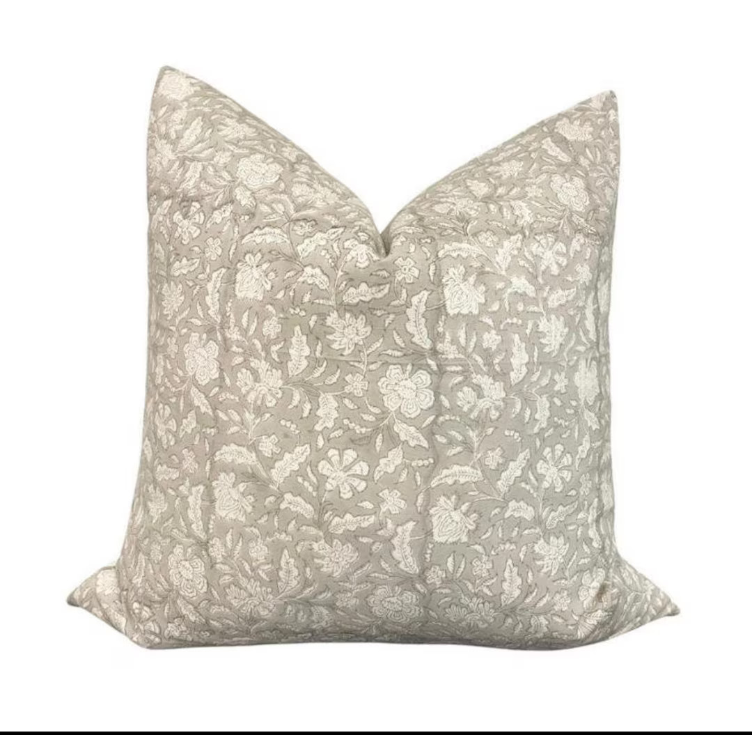 Clara Floral Pillow Cover| Gray Floral Handblocked Pillow Cover| Neutral Home Decor| Designer Pil... | Etsy (US)
