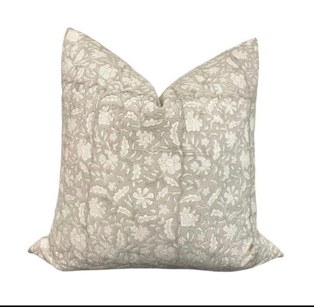 Clara Floral Pillow Cover| Gray Floral Handblocked Pillow Cover| Neutral Home Decor| Designer Pil... | Etsy (US)