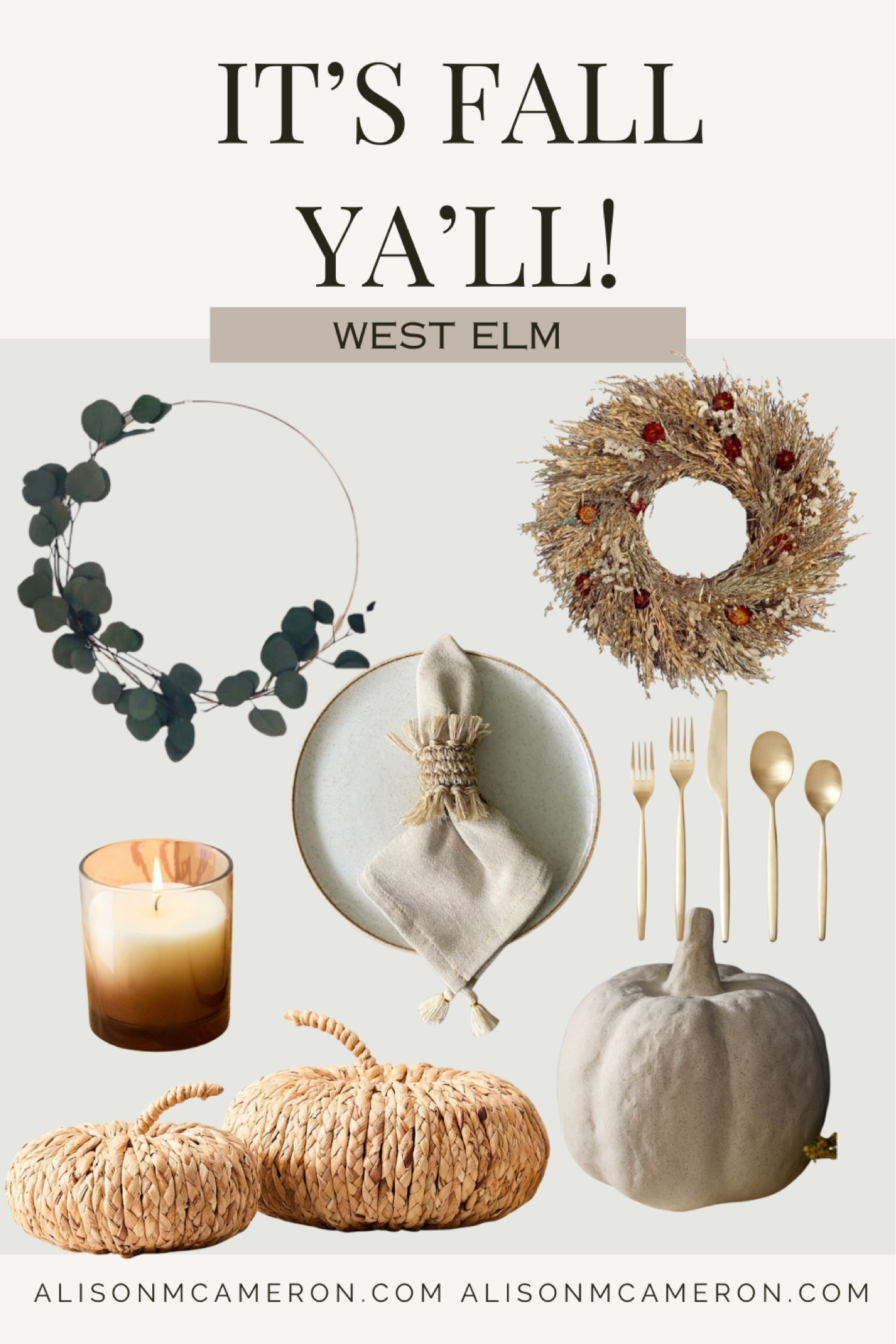 It’s Fall Ya’ll 🌰 WEST ELM HOME
Eucalyptus Wreath, Acorn Filler, Ceramic Pumpkin, Linen Napkins, Fall Candles
#westelm #falldecor #westelmhome #autumnvibes#LTKhome #LTKfindsunder50

#LTKSeasonal
