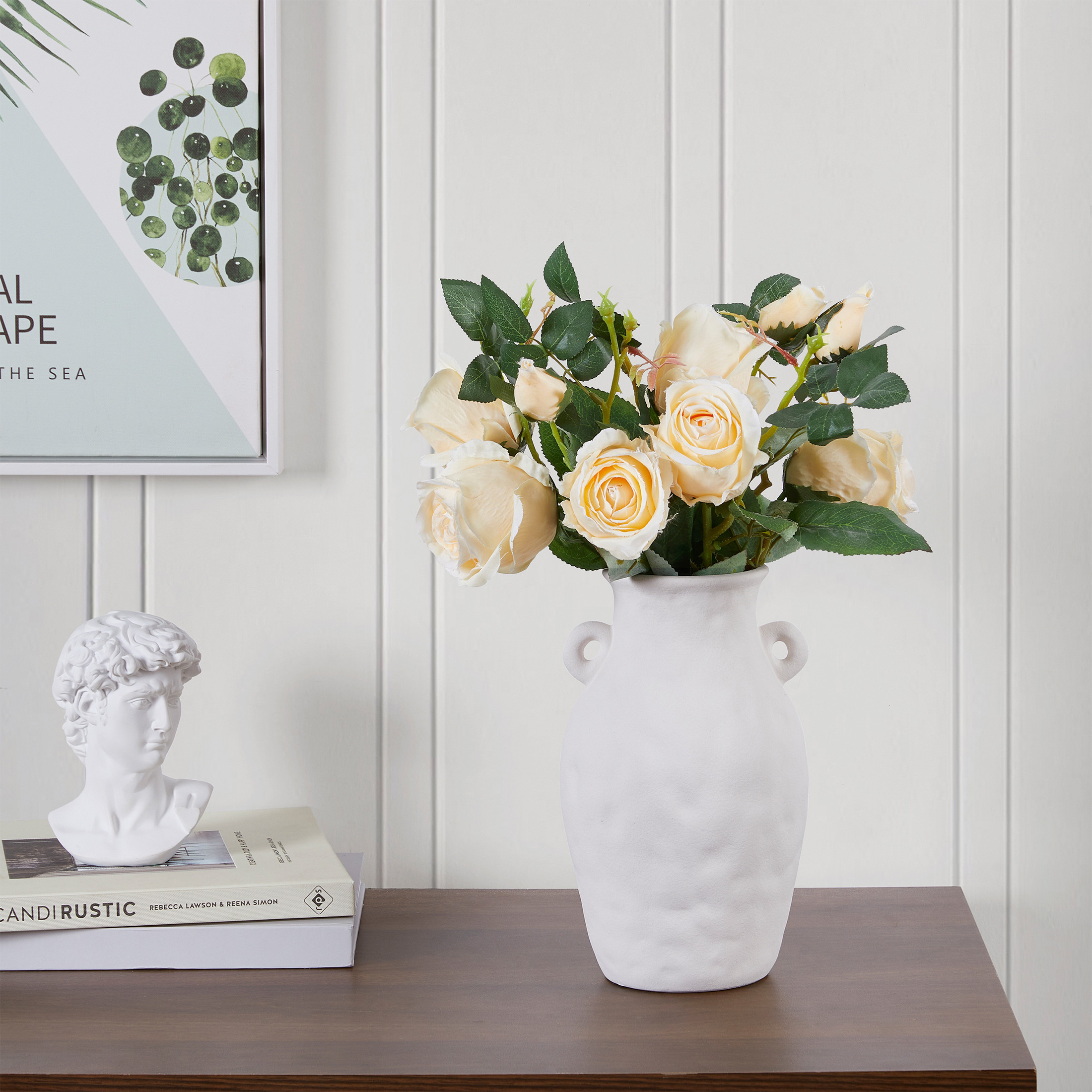 9" White Textured Ceramic Vase with Handles | Walmart (US)