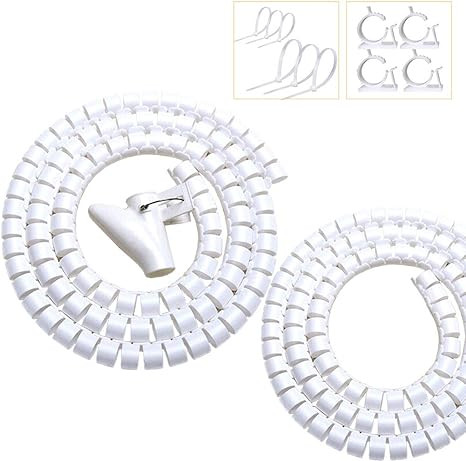 VIWIEU White PC Cable Management Sleeve Value Pack, Large 1.1" Pet Cord Protector and 0.87" Cord ... | Amazon (US)