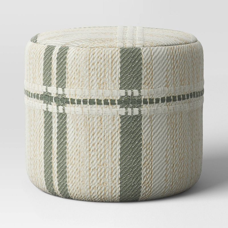 Darlington Cylinder Sustainable Pouf Woven Plaid Green/White - Threshold™ | Target