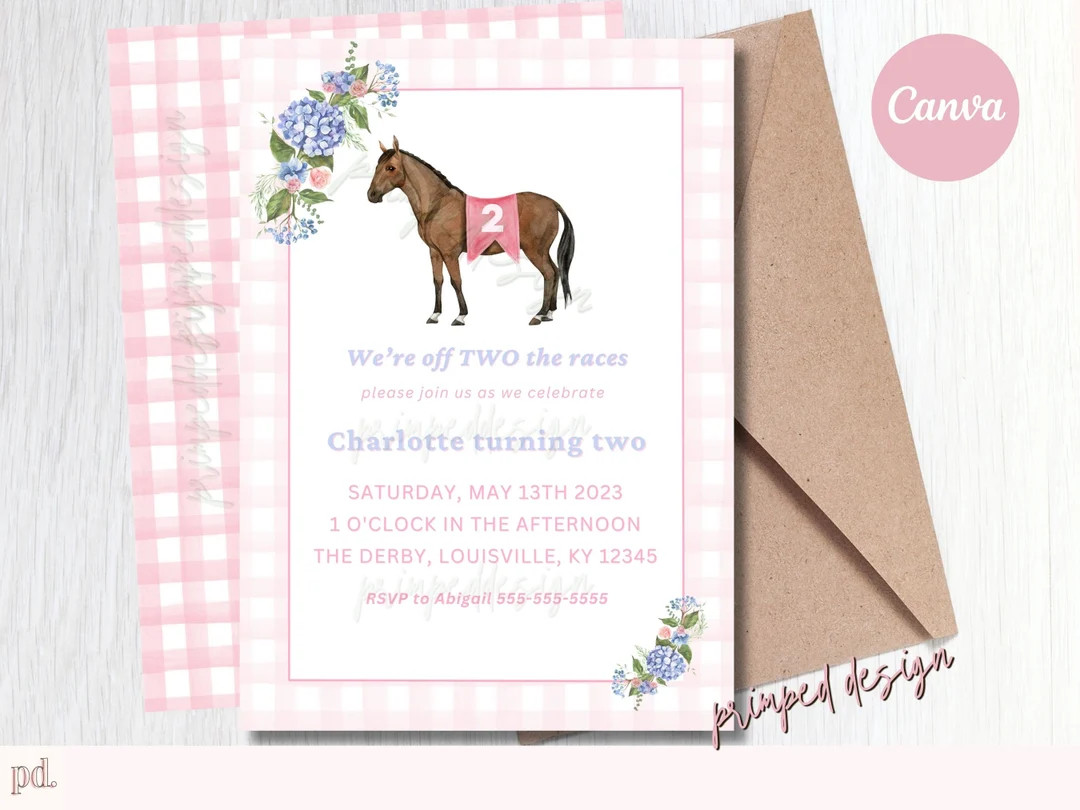 Editable off TWO the Races Birthday Invitation Pink Derby Digital Party Invitation Template Print... | Etsy (US)