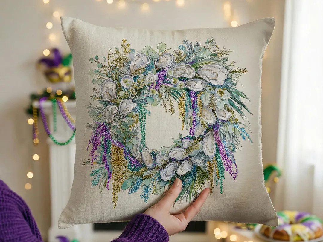 Mardi Gras Festive Oyster Pillow Cover Party Host Gift Hostess Guest Room Home Decor Carnival Sea... | Etsy (US)