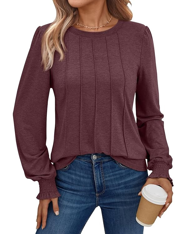 AUTOMET Womens Fall Long Sleeve Shirts 2025 Business Dressy Casual Top Fashion Pleated Tunic Blou... | Amazon (US)