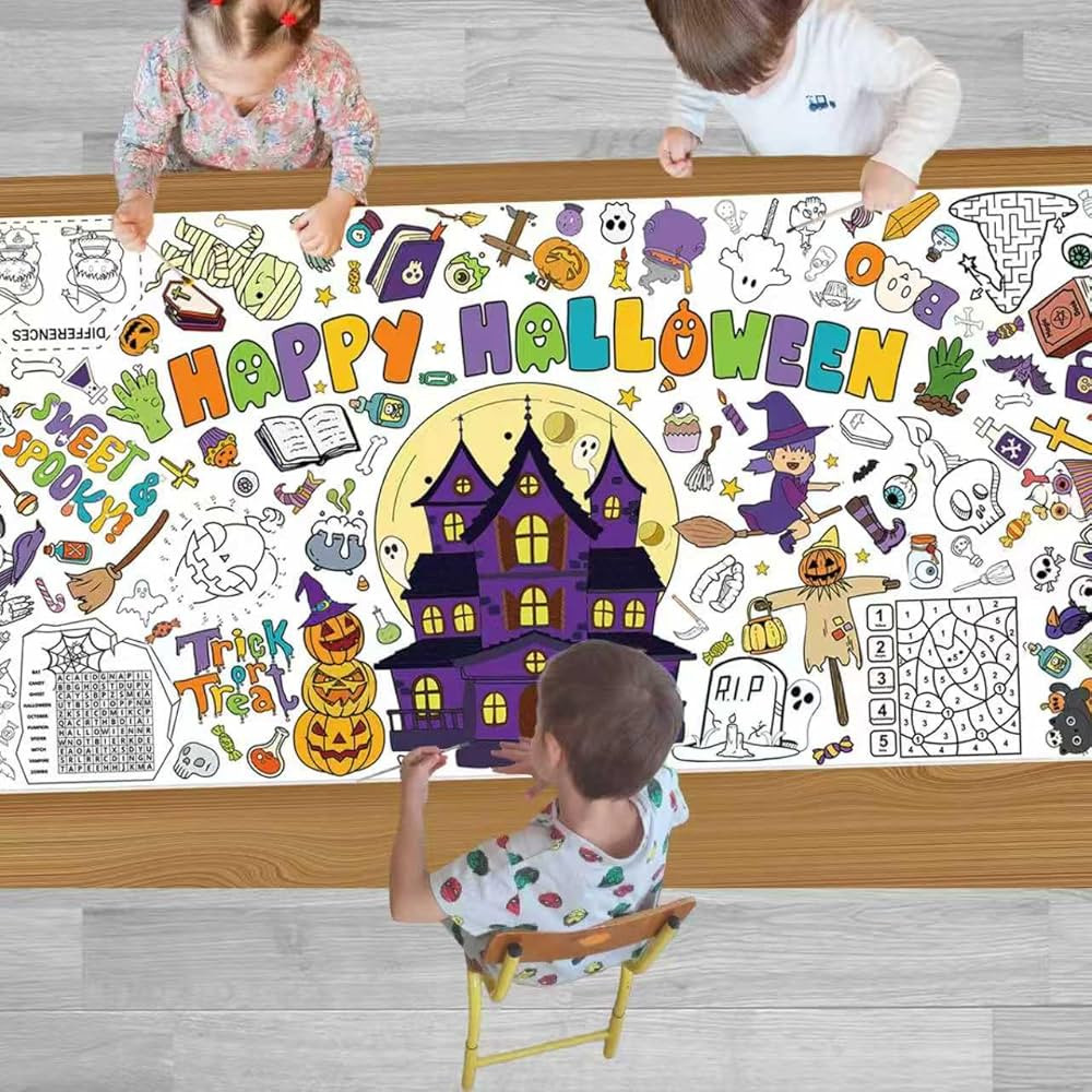 YQUQWN Giant Halloween Coloring Tablecloth, 35.5×72 Inch Halloween Paper Coloring Poster for Kid... | Amazon (US)