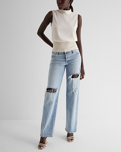 Mock Neck Smocked Gramercy Tank | Express