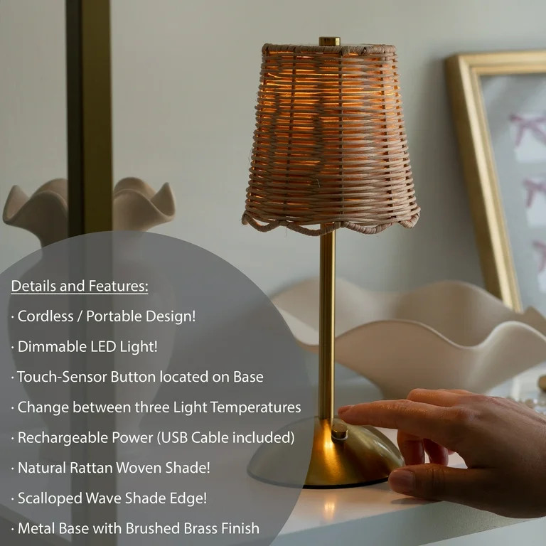 Home Decor Collection Sterling & Noble Home Cordless Indoor Rattan and Gold Colored Table Lamp wi... | Walmart (US)