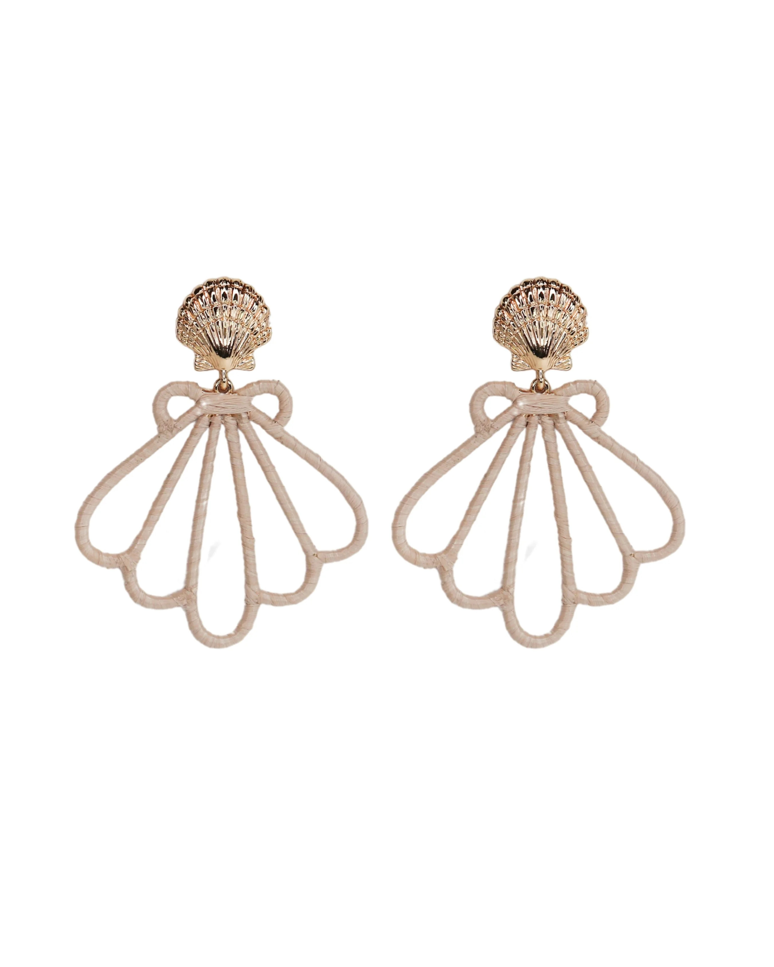 Time and Tru Raffia Wrapped Shell Motif Earrings, Tan, 1 Pair | Walmart (US)