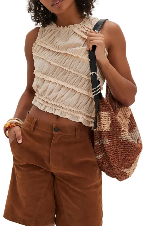 Free People Smocked Asymmetric Tank in Pink Sand at Nordstrom, Size Small | Nordstrom