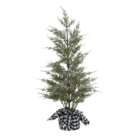 Holiday Time Glitter Cedar Tree with Black and White Plaid Base Christmas Decoration, 24" | Walmart (US)