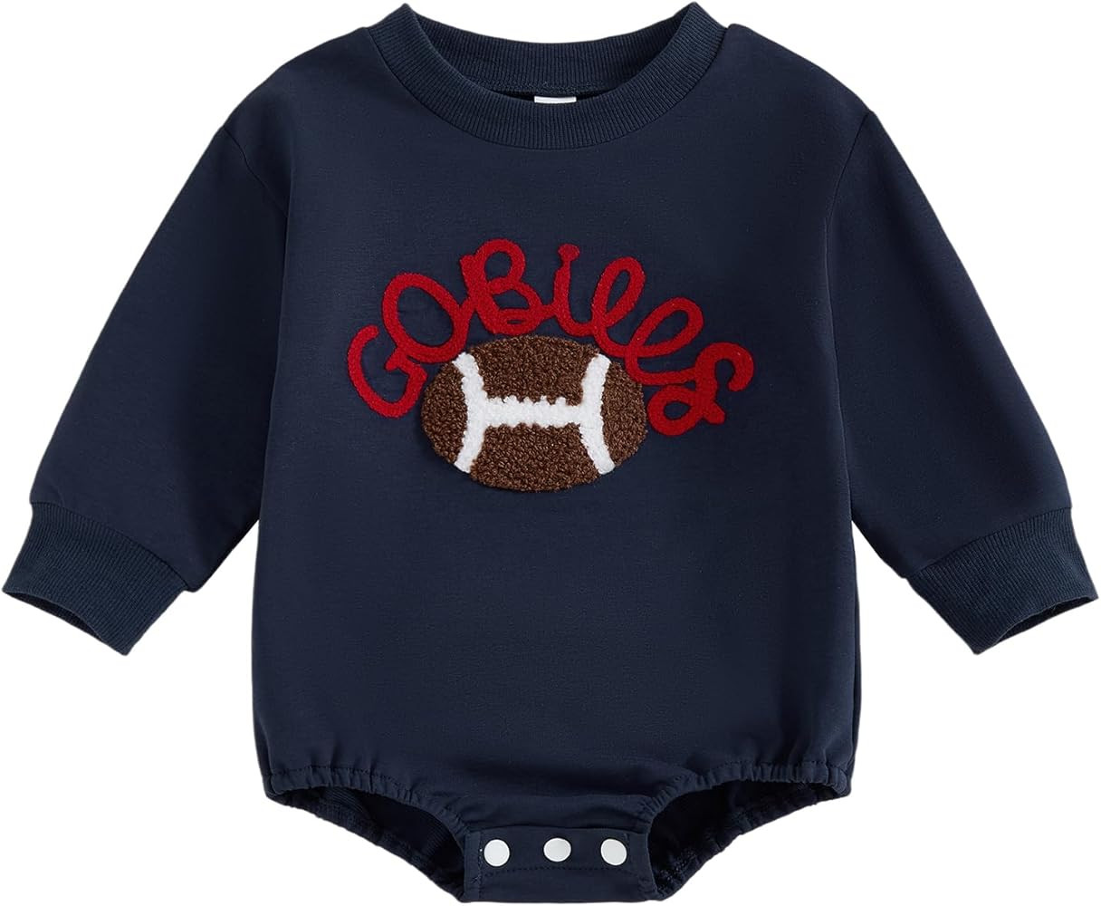 Baby Boy Girl Football Outfit Bubble Romper Long Sleeve Fall Sweatshirt | Amazon (US)