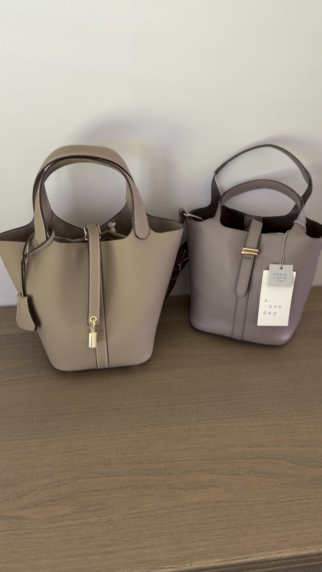 A side by side comparison of these two handbags. One is Amazon, one is Target. One is very affordable and one is a bit more, but still a great look for less!