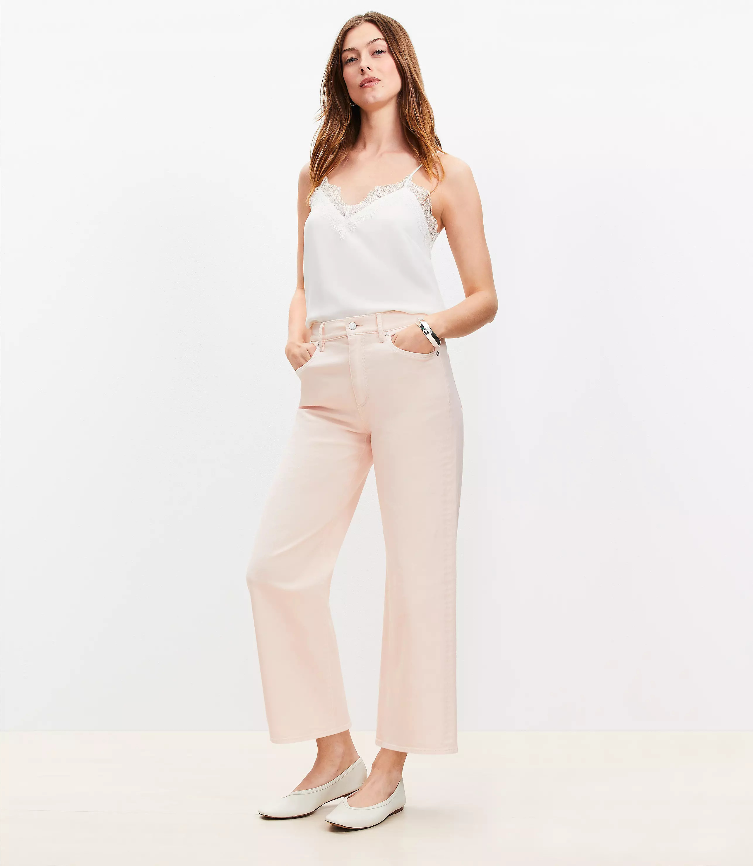 High Rise Wide Leg Crop Jeans in Washed Pink | LOFT