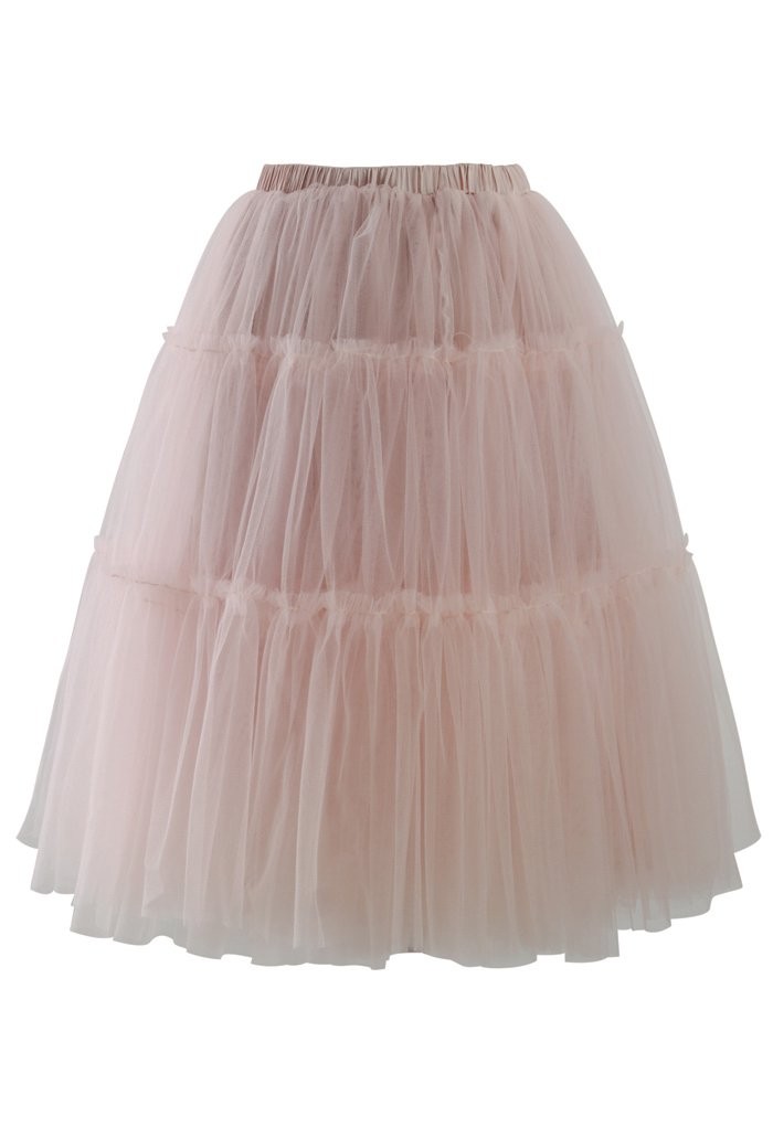 Amore Tulle Midi Skirt in Pink | Chicwish