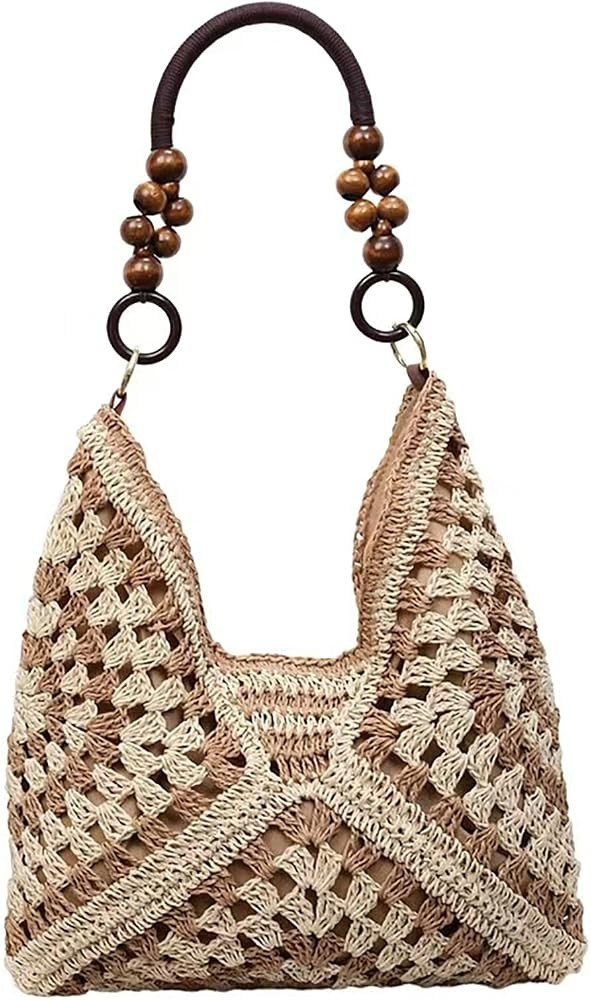 Handmade Woven Tote Bag with Inner Pouch \u2013 Crochet Straw Shoulder Bag for Women, Large Summe... | Amazon (US)
