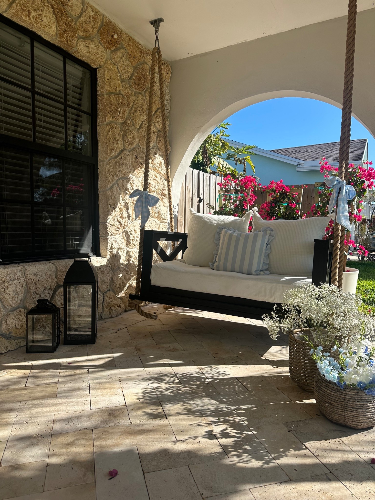 Porch Swing refresh 
Decorated our swing for the baby shower! Love these little gingham blue bows and striped pillows. I added babies breath and Bougainevillea for a pop of color. 

Amazon home 
Amazon finds 
Walmart finds 
Walmart 
My Texas house 
Outdoor furniture 
Spring refresh 
Porch 
Front Porch 
Flowers 
Pottery barn 
Target
Studio McGee 
Front door 
Garden 
Mediterranean 
Vintage 
Swing 
Porch Swing 
Farmhouse Swing 
Summer 


#LTKHome #LTKSaleAlert #LTKBaby