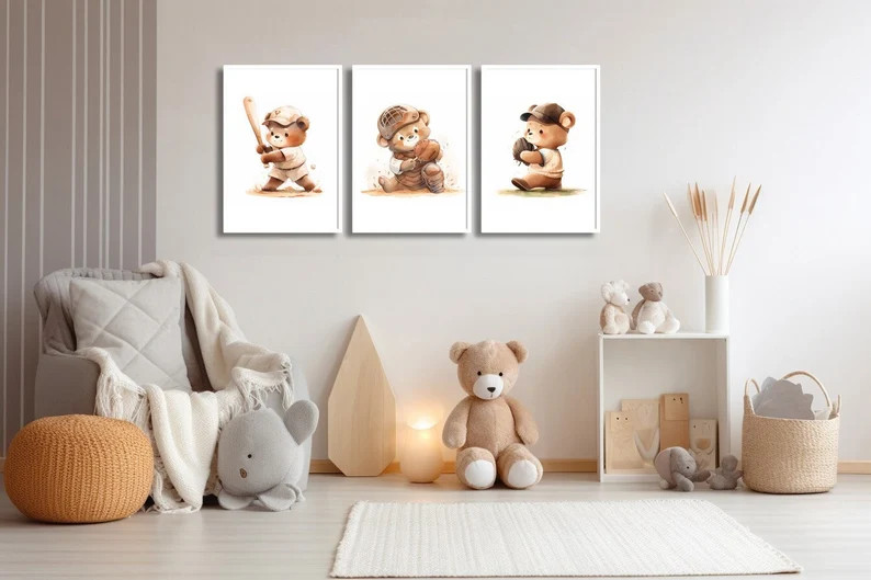 Baseball Nursery Decor Boy - Baseball Soccer Wall Art Print Set - Minimalist Animal Sports Nurser... | Etsy (US)