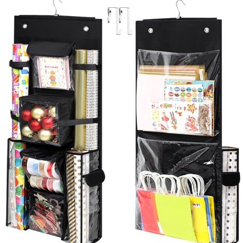 Hanging Gift Wrapping Paper Storage, 40x16 inch Double-Sided Gift Wrap Organizer Christmas Wrapper Paper Container, Craft Roll Organizer Behind The Door Storage Haevy Duty Oxford Gift Bag Holder | Amazon (US)