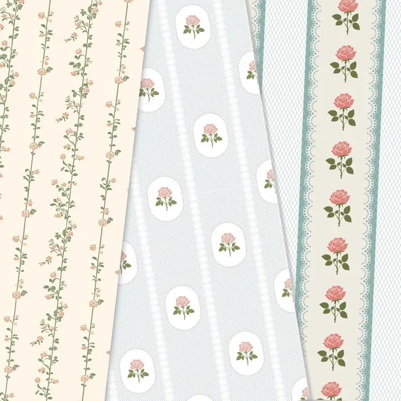 Watercolor Cottage Classics Seamless Patterns, French Countryside Elegant Gingham Floral Digital ... | Etsy (US)
