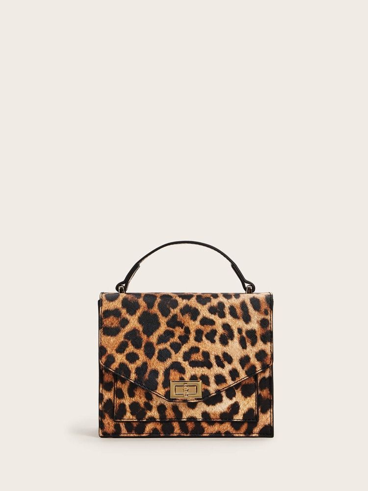 Twist Lock Leopard Satchel Bag | SHEIN