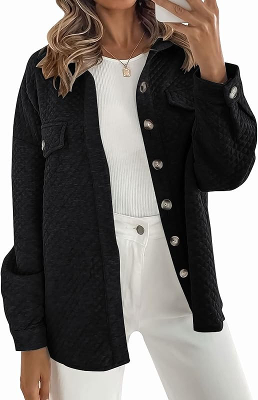 ZESICA Women's Casual Long Sleeve Button Down Loose Lightweight Shacket Shirt Jacket Coat Outerwe... | Amazon (US)