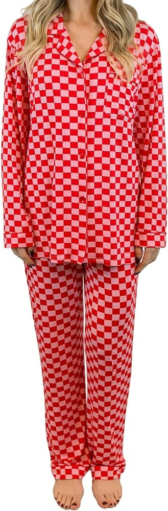 Women Y2k Pajama Set 2 Piece Print Lounge Sets Long Sleeve Button Shirt Elastic Pants Sleepwear M... | Amazon (US)