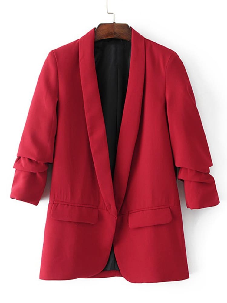 Ruched Sleeve Shawl Collar Tailored Blazer | SHEIN