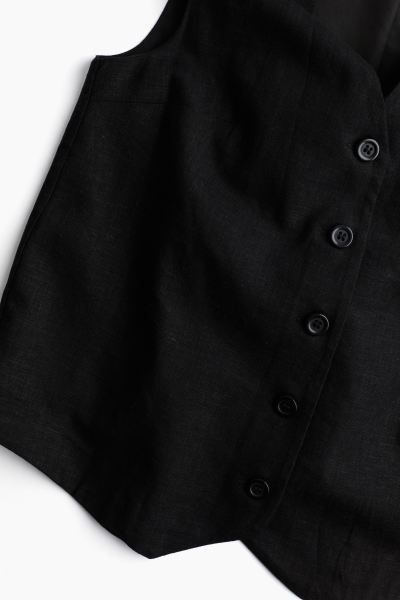 Linen-blend Suit Vest - V-neck - Long - Black - Ladies | H&M US | H&M (US + CA)