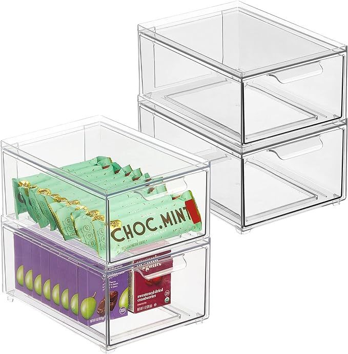 mDesign Stackable Storage Containers Box with Pull-Out Drawer - Stacking Plastic Drawers Bins for... | Amazon (US)