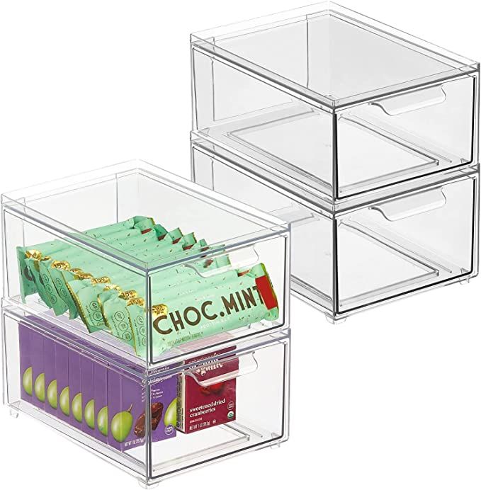 mDesign Stackable Storage Containers Box with Pull-Out Drawer - Stacking Plastic Drawers Bins for... | Amazon (US)