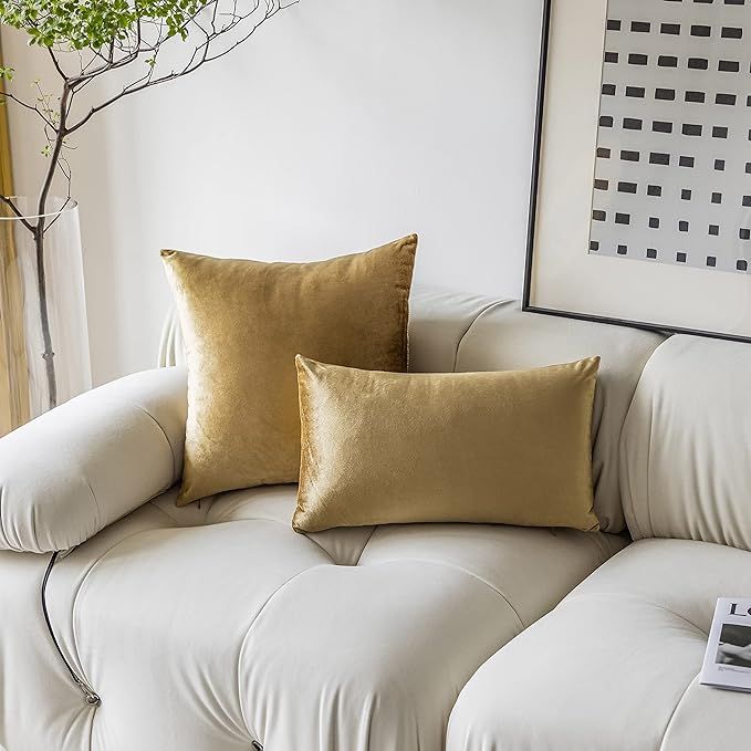 Demetex Gold Decorative Pillow Covers Super Soft Velvet European Pillow Shams Set of 2 Large Squa... | Amazon (US)