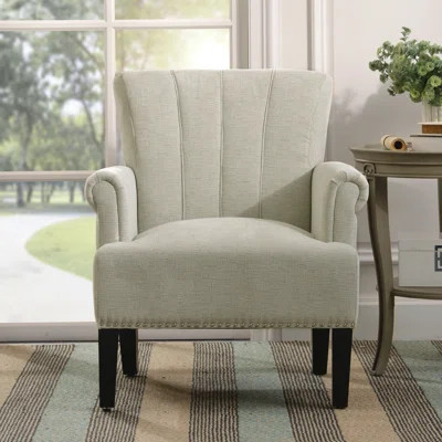 Cream Accent Armchair, Tufted Channel Back with Rolled Arms, Stain-Resistant Polyester Upholstery, Solid Wood Frame – Easy Assembly Living Room Chair | Wayfair North America