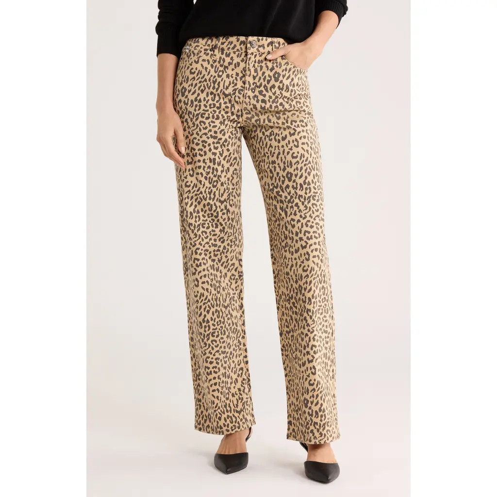 DKNY Jeans Leopard Print Raw Ankle Relaxed Straight Leg Jeans in Travertine/Leopard Print at Nordstrom Rack, Size 26 | Nordstrom Rack