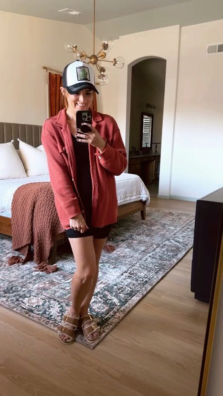 Heading to yoga in a staple fall outfit. My favorite workout onesie and the best fall waffle knit shacket. Wearing small in both. I sized down in the birks for a more snug fit. 

#LTKVideo #LTKfitness #LTKfindsunder50