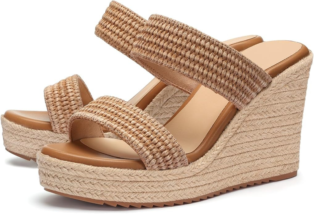 Women's Wedge Sandals Wedges Heels Espadrilles,Slip on Open Toe Platform Summer Shoes,Casual Fash... | Amazon (US)