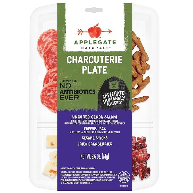 Applegate, Natural Charcuterie Plate Uncured Genoa Salami, Pepper Jack, Sesame Sticks & Dried Cra... | Amazon (US)